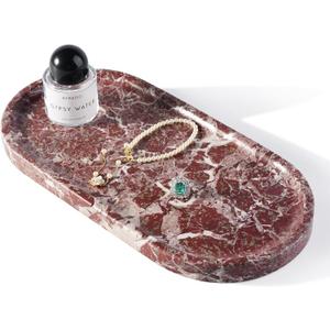 Koville Norway Natural Marble Tray, 12"x6" Vanity Decorative Tray for Countertop Organizer, Catchall for Perfume, Candles, Jewelry Dish (Rose Lepanto)