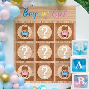 AerWo Gender Reveal Games Tic Tac Toe Board Game with 10 Boy or Girl Signs, Gender Reveal Ideas, Boy or Girl, He or She Sign Gender Reveal Party Supplies, Baby Shower Gender Reveal Decorations（Bear）