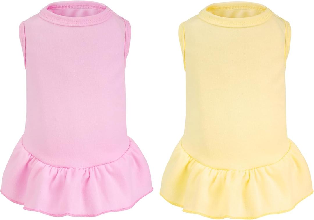 2 Pcs Dog Dress Cute Cat Skirt Solid Color Summer Clothes for Small Pet Dogs Cat (Yellow,Pink, X-Small)