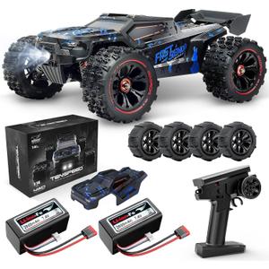 1:14 Scale RC Cars for Adults, 60KPH High Speed RC Truggy, 4X4 Off-Road Remote Control Truck, Waterproof Electric Car with 2S Battery, All Terrain RC Vehicle for Snow, Sand, Beach & Rocky Surfaces (Blue)