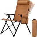 Camping Chairs for Adults-Adjustable 95°-135° Hign Back Heavy Duty Folding Lawn Chairs with Detachable Headrest, Side Pocket, Hold Up 300 Lbs, Yellow