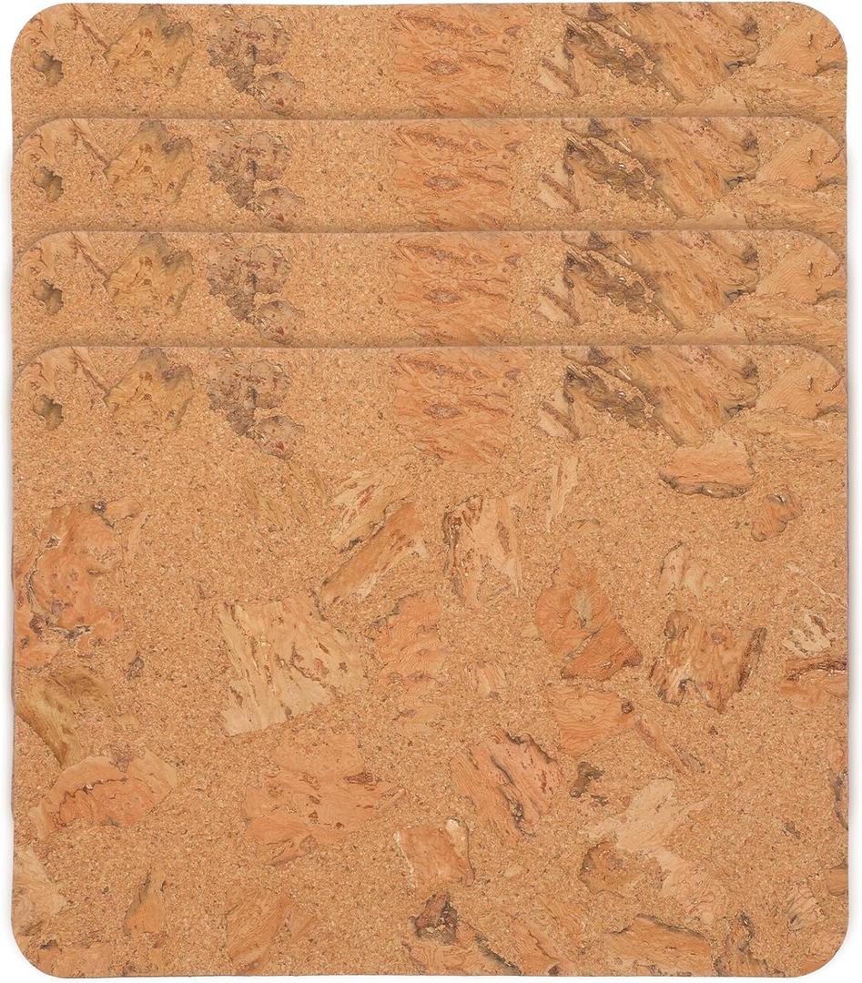Set of 4 Cork Placemats 15.7 x 11.8 Inch Non Slip Wood Place Mats, Natural Oak Grain Rustic Table Protectors Heat Resistant Coasters for Dining