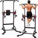 Dskeuzeew Pull Up Bar Free Standing for Multi-Function Home Gym Strength, Pull Up Dip Station Assistive Trainer Height Adjustable, Power Tower Training Heavy-Duty Fitness Equipment (Black Red)