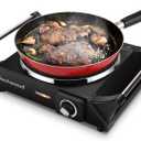 Techwood Hot Plate Portable Electric Stove 1500W Countertop Single Burner with Adjustable Temperature & Stay Cool Handles, 7.3 Cooktop for Dorm Office/Home/Camp, Compatible for All Cookwares