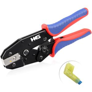 HKS Crimping Tool for Insulated Flag Terminals - Ratcheting Wire Crimpers -12-10AWG (4-6mm) - Ratchet Terminal Crimper - Electrical Crimping Tool
