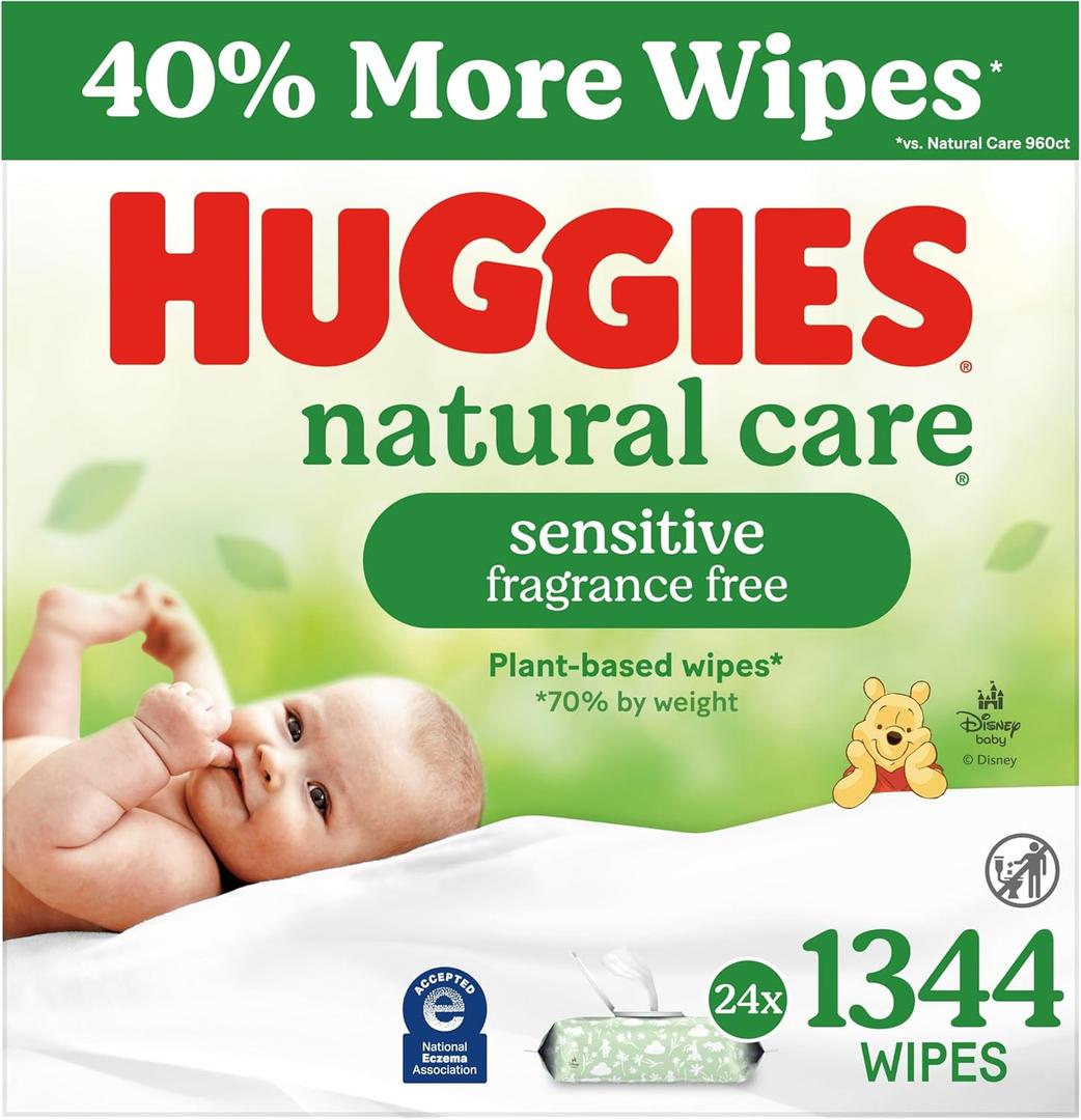 Huggies Natural Care Sensitive Baby Wipes, Unscented, Hypoallergenic, 99% Purified Water, 24 Soft Packs of 56 (1344 Wipes Total)