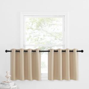 NICETOWN Farmhouse Style Tiers Curtains for Kitchen Window, Room Darkening Thermal Insulated Window Treatment Drapes for Loft/Basement (Biscotti Beige, 2 Panels, 52W by 24L with 1.2 inches Header)