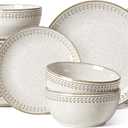 LE TAUCI 24 Piece Dinnerware Sets for 8, Large Plates and Bowls Sets, Ceramic Dishes Set for 8, Modern Stoneware Tableware, Chip Resistant, Ideal for Hosting, Reactive Beige (8"&10" Plate, 27oz Bowl)