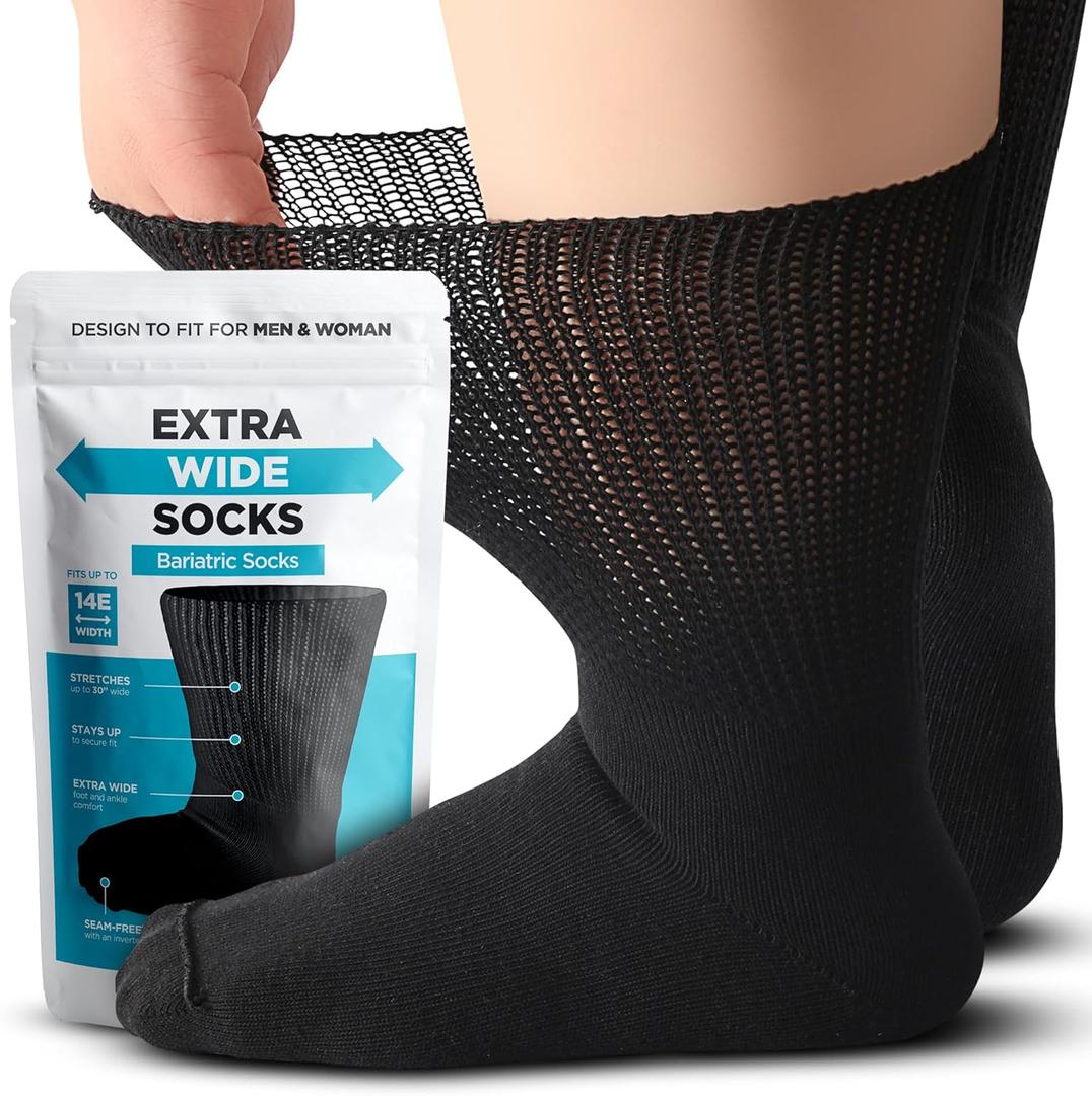 Bariatric Socks - Extra Wide, Diabetic & Lymphedema Socks for Women with Swollen Feet - Non-Binding (Black (1 Pair))