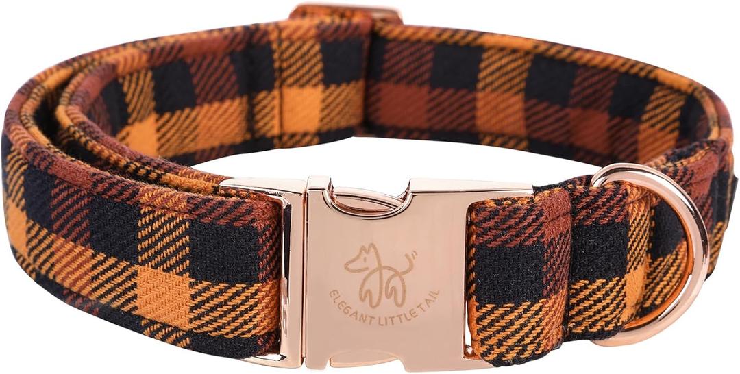 Elegant little tail Fall Dog Collar, Autumn Pet Collar Durable Yellow Plaid Dog Collars Male or Female Holiday Pet Gift Adjustable Dog Collar for Large Dogs (Large (Pack of 1), Black and Yellow)