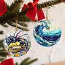 Christmas Ornaments, 2.8 Inch Ceramic Hanging Ornament, Christmas Tree Ornaments, Xmas Decorations, Holiday Decorations, Holiday Party Gifts, and Xmas Gift Ideas - Ocean Wave