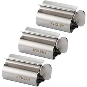 Toothpaste Tube Squeezer - Set of 3 Toothpaste Squeezer Rollers, Metal Toothpaste Tube Wringer Seat Holder Stand XYKEEY (Sliver)