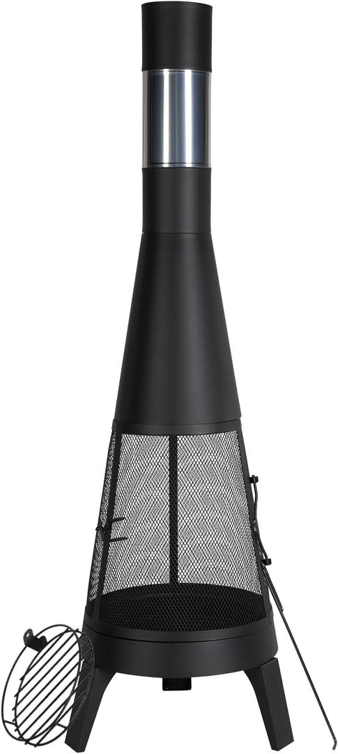 VEVOR Chiminea, 20 Inch Outdoor Wood Burning Firepit, Conical Fireplace for BBQ & Warming, Outside Wooden Fire Pit with Grill Mesh, Chimney Coat & Rustproof Chiminea Lid, for Patio, Garden, Backyard