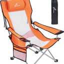 Sportneer Beach Chair: Adjustable Folding Chair with Cup Holder & Side Pocket - Portable & Compact Beach Chairs for Adults with Reclining Positions for Camping Picnic and Outdoor, Orange