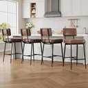 GarveeHome Bar Stools Set of 2, 26" Brown Faux Leather Counter Height Bar Stools with Backs, Modern Upholstered Barstool Chairs with Metal Legs for Kitchen Island, Home Bar, Dining Room