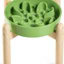 LE TAUCI Ceramic Slow Feeder Dog Bowls Elevated for Small and Medium Breed, Dog Bowls with Wooden Stand, 1.5 Cups Pet Dishes to Slow Down Eating, Anti-Gulping Pet Feeding Dishes, Clover Green