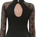 MOLLDAN Girls Dance Leotard Lace Neck Dance Wear Top,Back Bow/Water Drop-Shaped (7-8 Years, Long Sleeve-black)