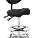 Saddle Stool Chair with Back Support Footrest, Heavy-Duty(350LBS), Hydraulic Rolling Swivel Adjustable Stool Chair for Salon Spa Beauty Massage Dental Clinic Home Office Use(Black)