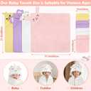 12 PCS Baby Bath Towels for Infants Toddlers, 4 PCS Animal Hooded Baby Towels & 8 PCS Washcloths Set, Ultra Absorbent Soft Cute Newborn Bath Essential Gifts for Boys & Girls
