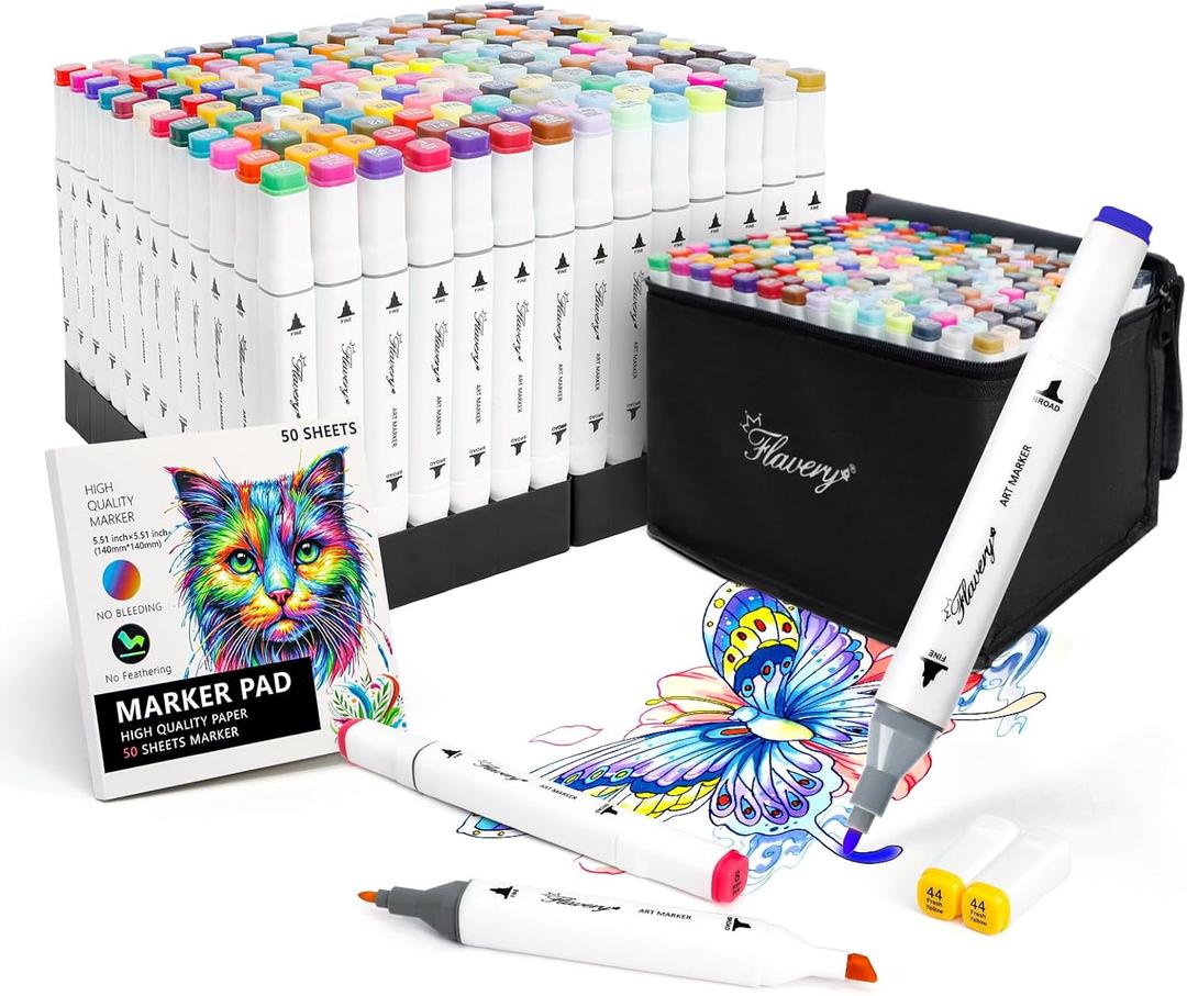 Alcohol Markers 168 Colors - Dual Tip Permanent Markers with Base, Art Drawing Supplies, Color Markers Pens for Adult Kids Gifts, Coloring Painting (168)