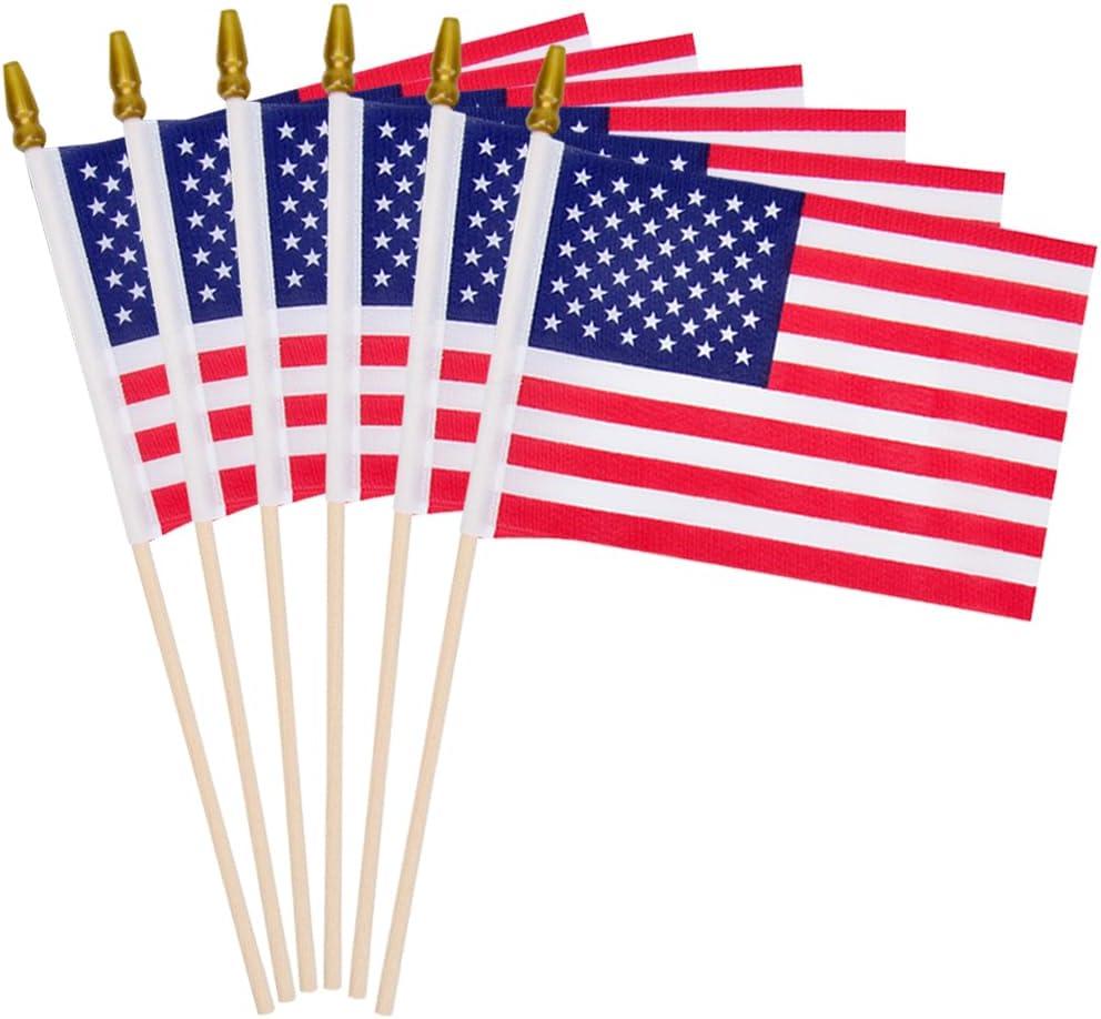 6 Pcs 4x6 Inch Small American Flags on Stick, Mini Handheld USA Flags with Kid-Safe Spear Top,American flags For Outside,4th of july decorations,For Memorial Day Supplies