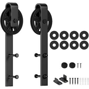 Skysen Sliding Barn Door Hardware Roller Set Black (Spoke Wheel Hanger Set)