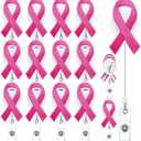 Skyygemm 12 Pcs Breast Cancer Awareness Badge Reels Pink Ribbons Felt Retractable Badge Holder with Alligator Clip for Nursing ID Name Tag Card, Office Nurse, Medical Assistant Student Doctor