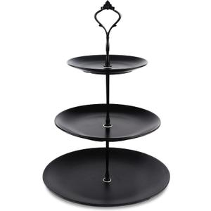 Lucky Will Black Tiered Dessert Serving Tray for Kid's Party Supplies Favors 3 Tier Cupcake Cake Stand for Birthday Tea Afternoon Halloween Christmas Candy Bar