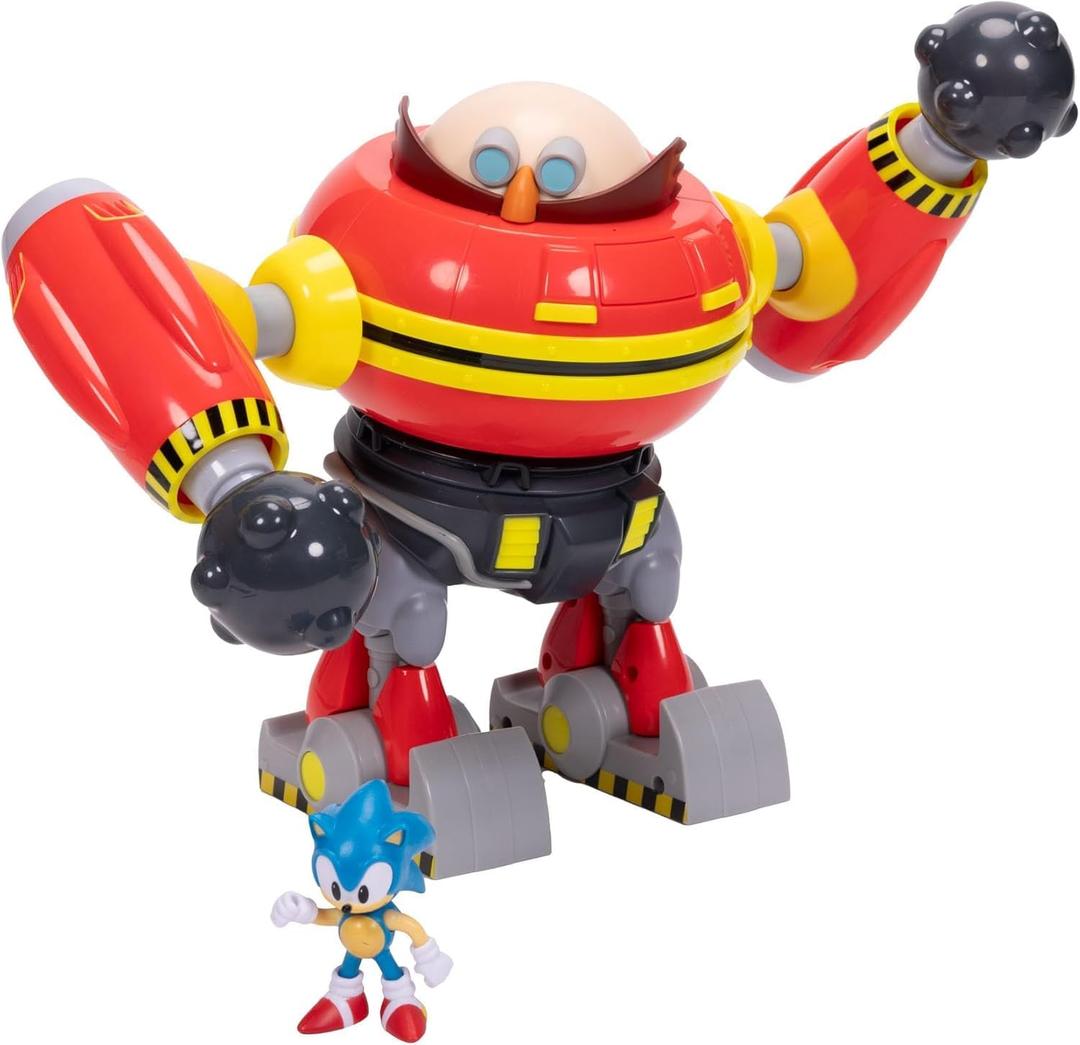 Sonic The Hedgehog 2.5" Action Figure Hammer Egg Robot Deluxe Playset. 360 Degree Spin Attack and Projectile Cannon Arms! 3 Strikes Until Hammer Egg Robot Explodes!