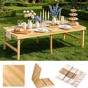 Folding Picnic Table, 5 Ft Solid Wood Low Floor Portable Picnic Table with Boho Table Runner for Indoor & Outdoor, Patio, Beach, Kids, Party, Garden, Camping, Wedding, Travel