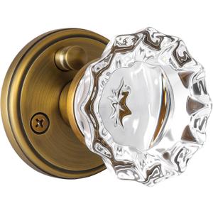 Glass Door Knobs Interior, Vintage Privacy Clear Crystal Door Knobs with Lock Antique Brass Door Knob for Bedroom Bathroom, 1 Pack