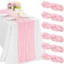 3 Pieces Pink 10FT Cheesecloth Table Runner Boho Gauze Fabric Table Runner Rustic Sheer Runner for Wedding Birthday Baby Shower Party Boho Table Decoration（Pink）