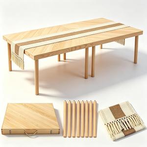 60" x 30" Foldable Wooden Picnic Table, Natural Solid Wood Table | Portable with Carry Handle, Tool-Free Assembly, For Beach, Camping, Living Room, Includes Table Runner