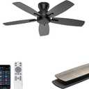 Ohniyou 42 Inch Ceiling Fan No Light, Low Profile Ceiling Fan with Remote and App Control, Flush Mount Ceiling Fan without Light for Bedroom Kitchen Covered Patios, Quiet DC Motor, Black