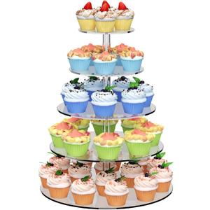 weddingwish 5 Tier Round Cupcake Stand for 50 Cupcakes, Acrylic Cupcake Display Stand, Clear Cupcake Tier Stand, Cupcake Holder Stand for Birthday Party Baby Shower