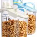 Cereal Containers Storage,2L Airtight Large Dry Food Storage Containers with Pouring Spout, Measuring Cup for Flour and Grain,BPA Free Plastic Dispenser ((2pcs) White-Blue-67oz)
