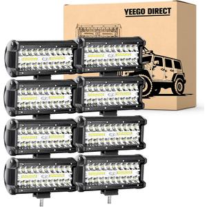 YEEGO DIRECT 7 Inch Led Light Bars, 480W 48000lm Off Road Lights Spot Flood Beam,Waterproof LED Tractor Lights Fog Work Lights for Truck UTV ATV SUV Tractor Boat (8 Pcs)