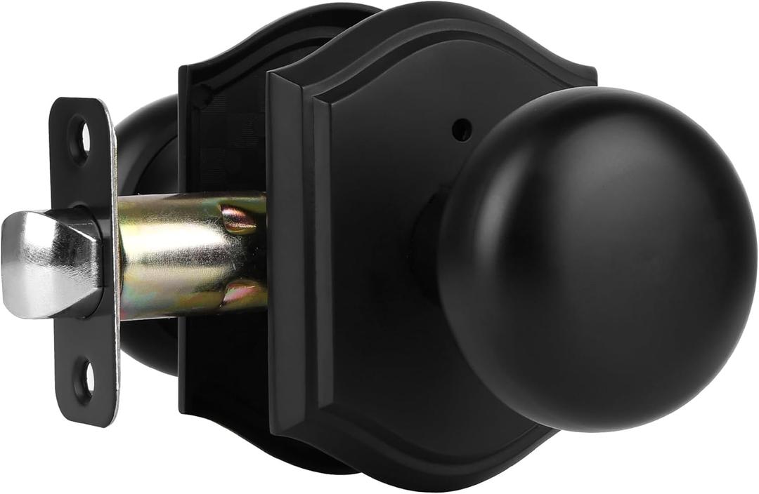 Door Knobs Interior, Classic Decorative Matte Black Privacy Door Knob Perfect for Bedroom or Bathroom Doors, Durable Stylish Hardware for Indoor Use- 1 Pack