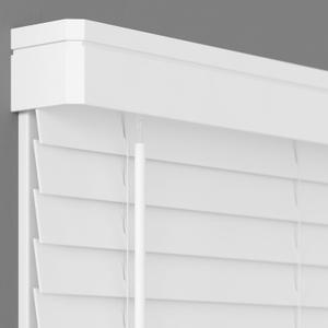 2 Inch Cordless Faux Wood Blind with Contemporary Valance - 34" W x 64" L - White, Over 900 Custom Sizes Starting at 19.97, Smooth Room Darkening Slats for Interior Windows by Lumino