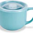 Ceramic Soup Bowl with Handle 32oz  Microwave Ramen Bowl with Lid, Soup Mugs & Cups for Cereal, Oatmeal, Ramen, Instant Noodle, Soup Container with Lid - (Blue)