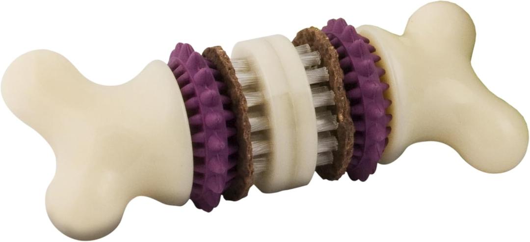 PetSafe Busy Buddy Bristle Bone - Chew Toy for Dental Health Support - Durable Dog Plaything for Tough Chewers - Includes 4 Refillable Treat Rings - Safe Chew Toy for Large Dogs (50-90 lbs) (Large (Pack of 1))