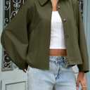 Cicy Bell Womens Cropped Jacket Lightweight Batwing Sleeve Trendy Casual Short Trench Coats Button Up Outerwear (Green)