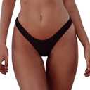 SherryDC Women's Sexy Cheeky Thong Brazilian Cut Low Rise High Leg Bikini Bottom (560-Black), Small