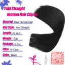 Yaki Straight Clip in Hair Extensions Real Human Hair 20Inch 120g 6Pcs Seamless Human Hair Clip in Extensions for Women Clip ins Hair Extensions Double Weft (Black, 20 Inch)