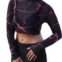 Avidlove Mesh Top Mesh Crop Top for Women Y2K Long Sleeve Mock Neck Top S-XXL (Black, S)