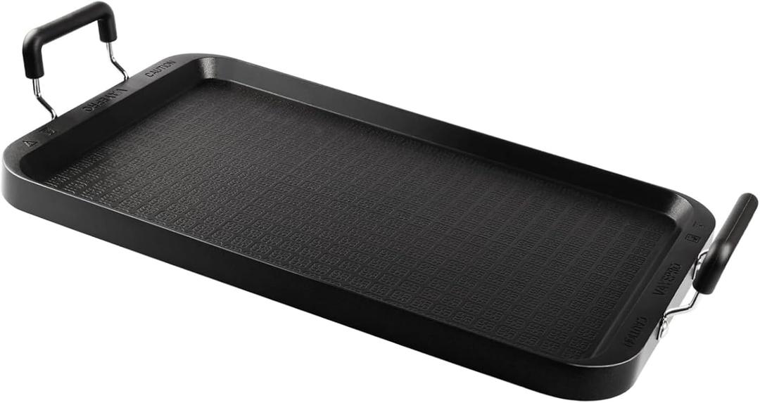 Vayepro Stove Top Flat Griddle, 17 Inch 2 Burner Griddle Pan for Stove Top Grill, Aluminum Pancake pan, Non-Stick Charcoal Grill For Outdoor/Camping (16.9" x 10.2" x 1")