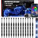 SHINIGHT 14 Pcs Motorcycle LED Light Kits, App Control Multicolor Waterproof Motorcycle LED Strip Lights with RF Remote, Music Sync & Multiple Scene Modes RGB LED Lights for Motorcycles