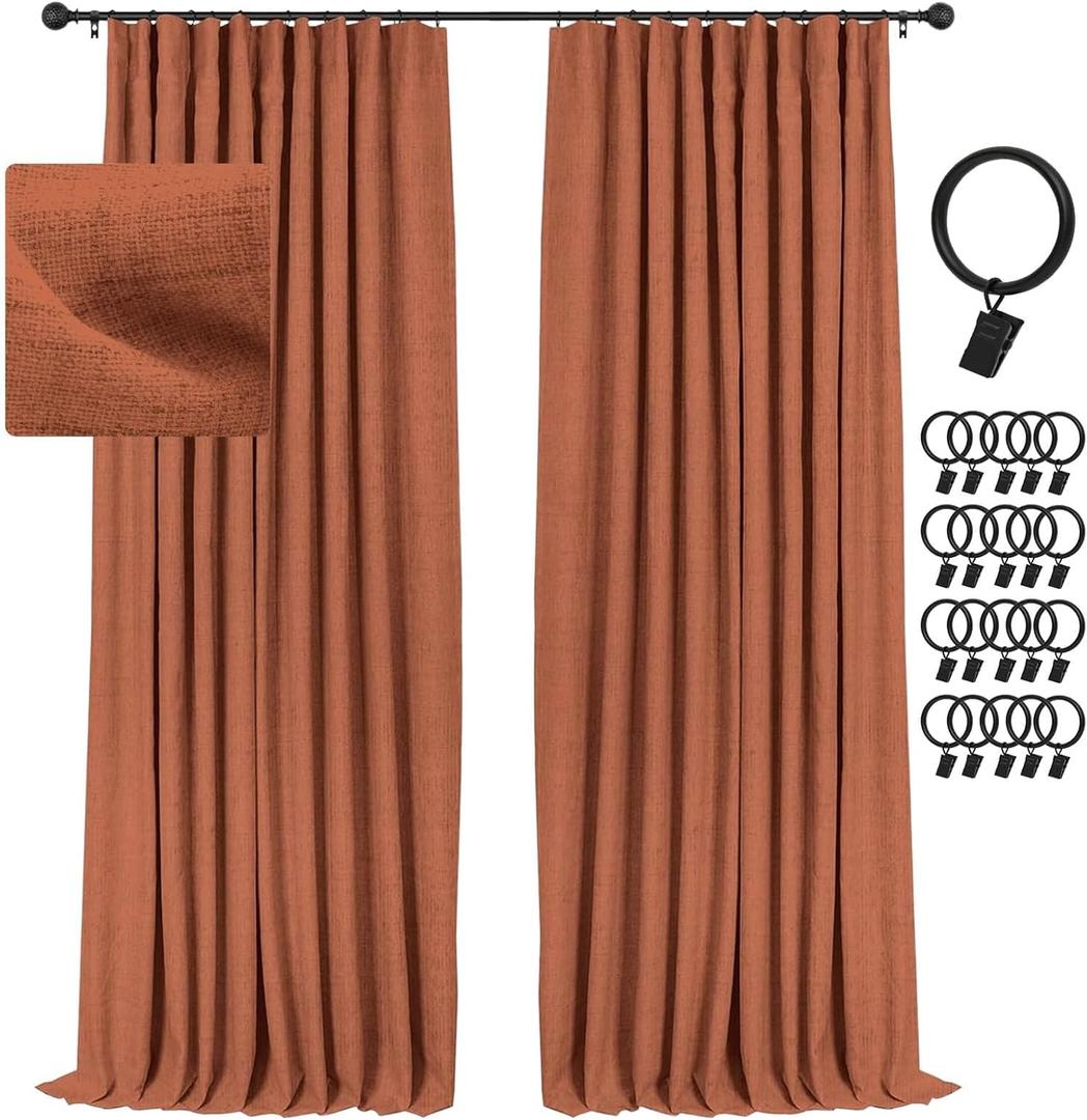 INOVADAY 100% Blackout Curtains for Bedroom, Black Out Curtains 84 Inch Long, Clip Rings Linen Blackout Drapes, Thermal Insulated Room Darkening for Living Room, 2 Panels - Orange,W50xL84