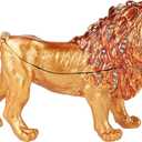 Lion Trinket Boxes Hinged Enamel Hand-Painted Jewelry Box Animals Figurine Unique Gift for Home Decor