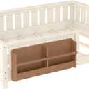 Bellemave Full Size Floor Bed with Slats and Safety Guardrail, Beige